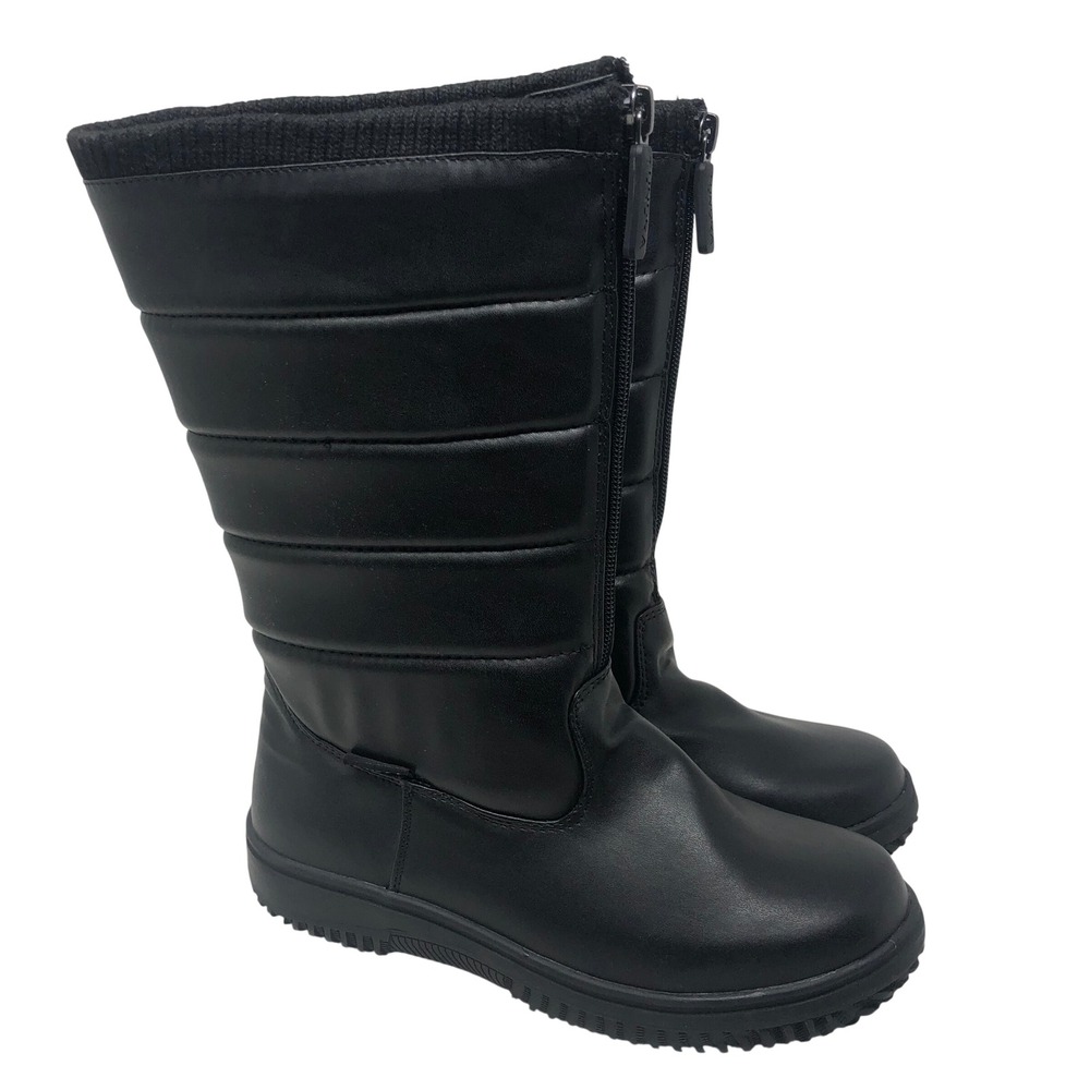 Tundra Puffy Winter Boots Kids 4M Black Quilted Side Zip Faux Fur Lined